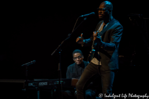 Herbie Hancock with guitarist Lionel Loueke performing at the Kauffman Center in Kansas City, MO on August 12, 2017.