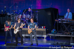 The Doobie Brothers lead singer Tom Johnston and guitar players Patrick Simmons and John McFee with drummer Ed Toth and keyboard player Bill Payne performing live at Starlight Theatre in Kansas City, MO on June 18, 2018.