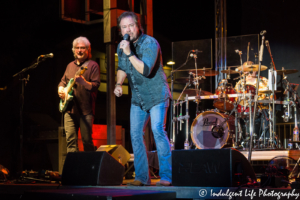 Restless Heart frontman Larry Stewart with drummer John Dittrich and guitar player Greg Jennings performing live at Festival on the Trails in Gardner, KS on June 9, 2018.