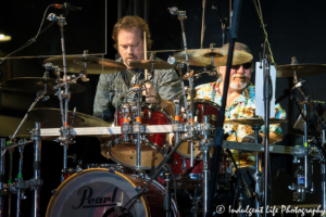 Restless Heart lead singer Larry Stewart live in concert with drummer John Dittrich at Festival on the Trails in Gardner, KS on June 9, 2018.