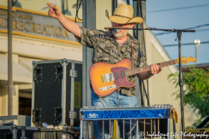 Ricochet guitar player Larry Hight performing live at Festival on the Trails in Gardner, KS on June 9, 2018.