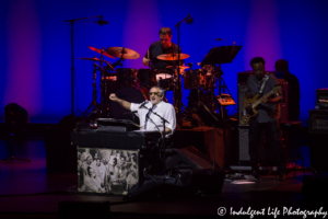 Steely Dan frontman Donald Fagen with bass player Freddie Washington and drummer Keith Carlock live at Starlight Theatre in Kansas City, MO on June 18, 2018.