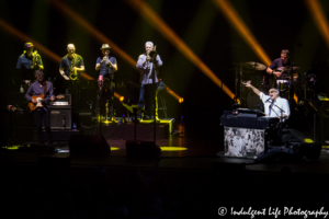 Steely Dan frontman Donald Fagen with guitarist Jon Herrington, drummer Keith Carlock and the Steely Dan band at Starlight Theatre in Kansas City, MO on June 18, 2018.