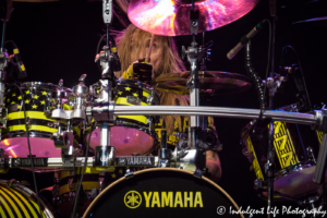 Drummer Robert Sweet of Christian metal band Stryper performing live at Star Pavilion inside of Ameristar Casino Hotel Kansas City on May 25, 2018.