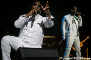 Wanya Morris and Shawn Stockman of Boyz II Men performing live at the Komen event Rock the Ribbon III at Midland Theatre in Kansas City, MO on June 21, 2018.