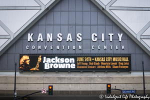 Kansas City Convention Center marquee featuring Jackson Browne at Kansas City Music Hall on June 24, 2018.