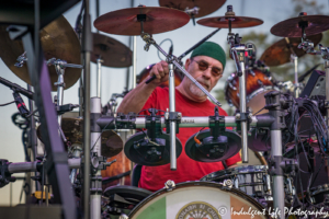 Drummer Joe Cameron of Ras Neville & The Kingstonians live in concert at Live on Mass in downtown Lawrence, KS on June 29, 2018.