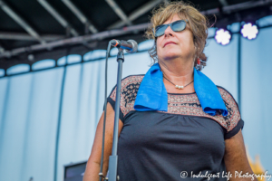 Singer Martha Wenzel of Ras Neville & The Kingstonians performing at the Live on Mass event in Lawrence, KS on June 29, 2018