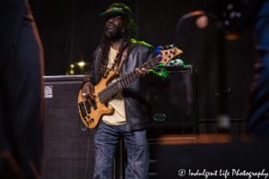 Bass guitar player Aston "Familyman" Barrett of The Wailers in concert at Live on Mass event in Lawrence, KS on June 29, 2018.