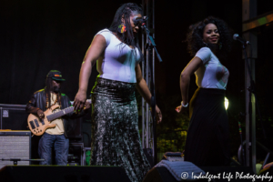 Bass guitarist Aston Barrett and The Wailers backup singers performing Live on Mass in Lawrence, KS on June 29, 2018.