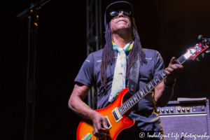 Guitar player Junior Marvin of The Wailers performing at the Live on Mass event in downtown Lawrence, KS on June 29, 2018.