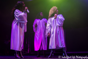 Xscape members Kandi Burruss, Tamika Scott and Tameka "Tiny" Cottle performing together at Sprint Center in downtown Kansas City, MO on July 5, 2018.