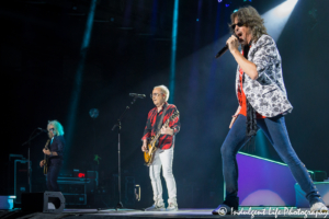 Foreigner frontman Kelly Hansen with founding member Mick Jones and guitarist Bruce Watson at Starlight Theatre in Kansas City, MO on July 17, 2018.