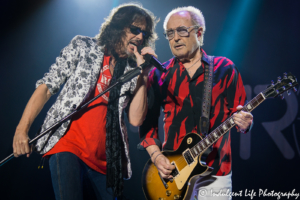 Foreigner founding member Mick Jones and lead singer Kelly Hansen performing live together at Starlight Theatre in Kansas City, MO on July 17, 2018.