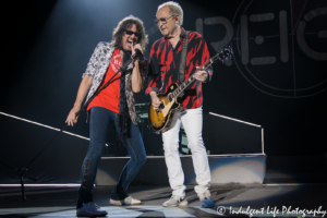 Foreigner frontman Kelly Hansen and founder Mick Jones live in concert together at Starlight Theatre in Kansas City, MO on July 17, 2018.