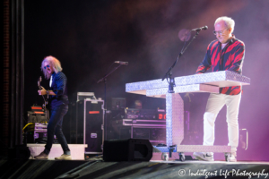 Foreigner founder and keyboard player Mick Jones performing live with guitarist Bruce Watson at Starlight Theatre in Kansas City, MO on July 17, 2018.