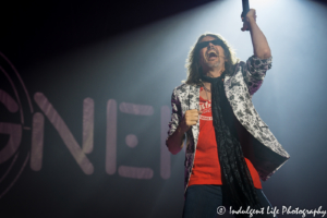 Foreigner lead singer Kelly Hansen live in concert at Starlight Theatre in Kansas City, MO on July 17, 2018.