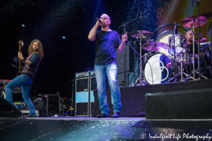 Jason Bonham in concert with Led Zeppelin Experience lead vocalist James Dylan and bass guitarist Dorian Heartsong at Starlight Theatre in Kansas City, MO on July 17, 2018.