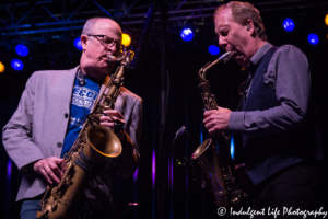 Tenor saxophone player Fred Vigdor and alto saxophone player Cliff Lyons of Average White Band performing together at Ameristar Casino Hotel Kansas City on August 25, 2018.