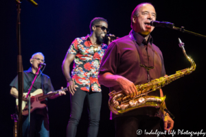 Tower of Power founder Emilio Castillo live in concert with vocalist Marcus Scott and guitarist Jerry Cortez at Ameristar Casino in Kansas City, MO on August 25, 2018.