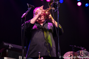 Tower of Power trumpet player Sal Cracchiolo in concert at Ameristar Casino Hotel Kansas City on August 25, 2018.