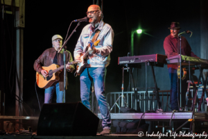 Exile band members J.P. Pennington, Les Taylor and Marlon Hargis performing together at Johnson County Old Settlers in Olathe, KS on September 8, 2018.