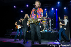 Eddie money live in concert with daughter Jesse Money, guitarist John Cafferty, bass player Lee Beverly and drummer John Snider at Prairie Band Casino in Mayetta, KS on December 13, 2018.