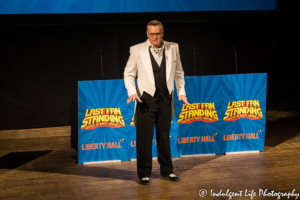 Host Bruce Campbell addressing the crowd prior to Round 2 of Last Fan Standing at Liberty Hall in Lawrence, KS on November 15, 2018