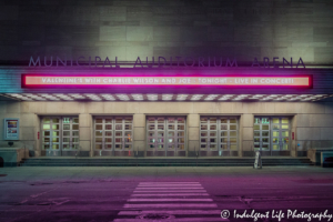 Municipal Auditorium marquee at in downtown Kansas City, MO featuring Charlie Wilson on Valentine's Day 2019.