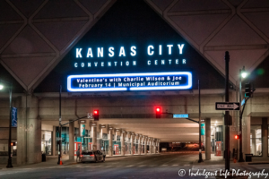 Kansas City Convention Center marquee at in downtown KCMO featuring Charlie Wilson on Valentine's Day 2019.