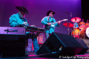 Gene Watson's Farewell Party band members Robbie Primm on steel guiatr, Chad Phillips on guitar and Todd Hines on drums at Ameristar Casino's Star Pavilion in Kansas City, MO on February 23, 2019.