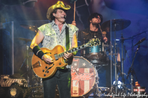 Ted Nugent performing live with drummer Jason Hartless at Ameristar Casino's Star Pavilion in Kansas City on August 2, 2019.