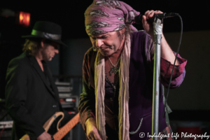 The London Quireboys frontman Spike performing live with bass guitarist Nick Mailing at the Atershock in Merriam, KS on March 8, 2020.