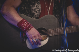 Acoustic guitar of country rock superstar Steve Earle as he performed at Knuckleheads Saloon in Kansas City, MO on July 9, 2021.