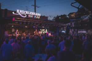 Steve Earle & The Dukes performing live on the outdoor stage at Knuckleheads Saloon in the East Bottoms of Kansas City, MO on July 9. 2021.