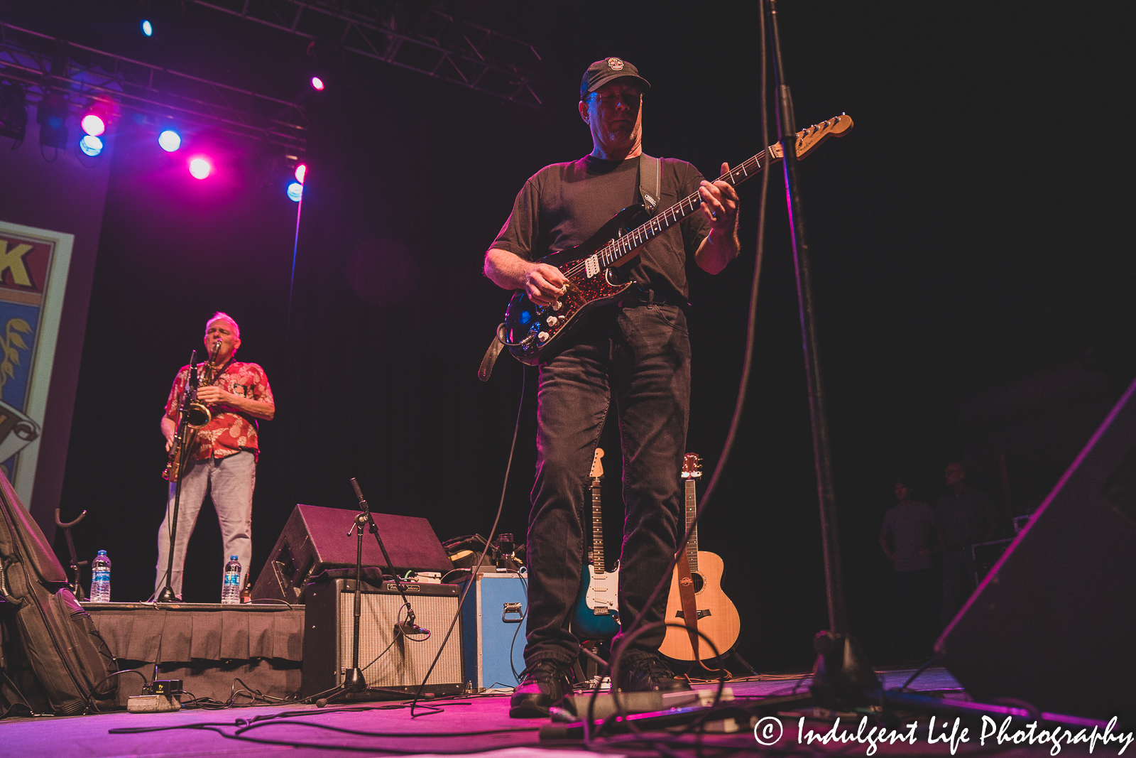 Lead guitarist and singer Dave Painter and saxophone player Bill Jones of the Ozark Mountain Daredevils in concert at Ameristar Casino Hotel Kansas City on August 21, 2021.