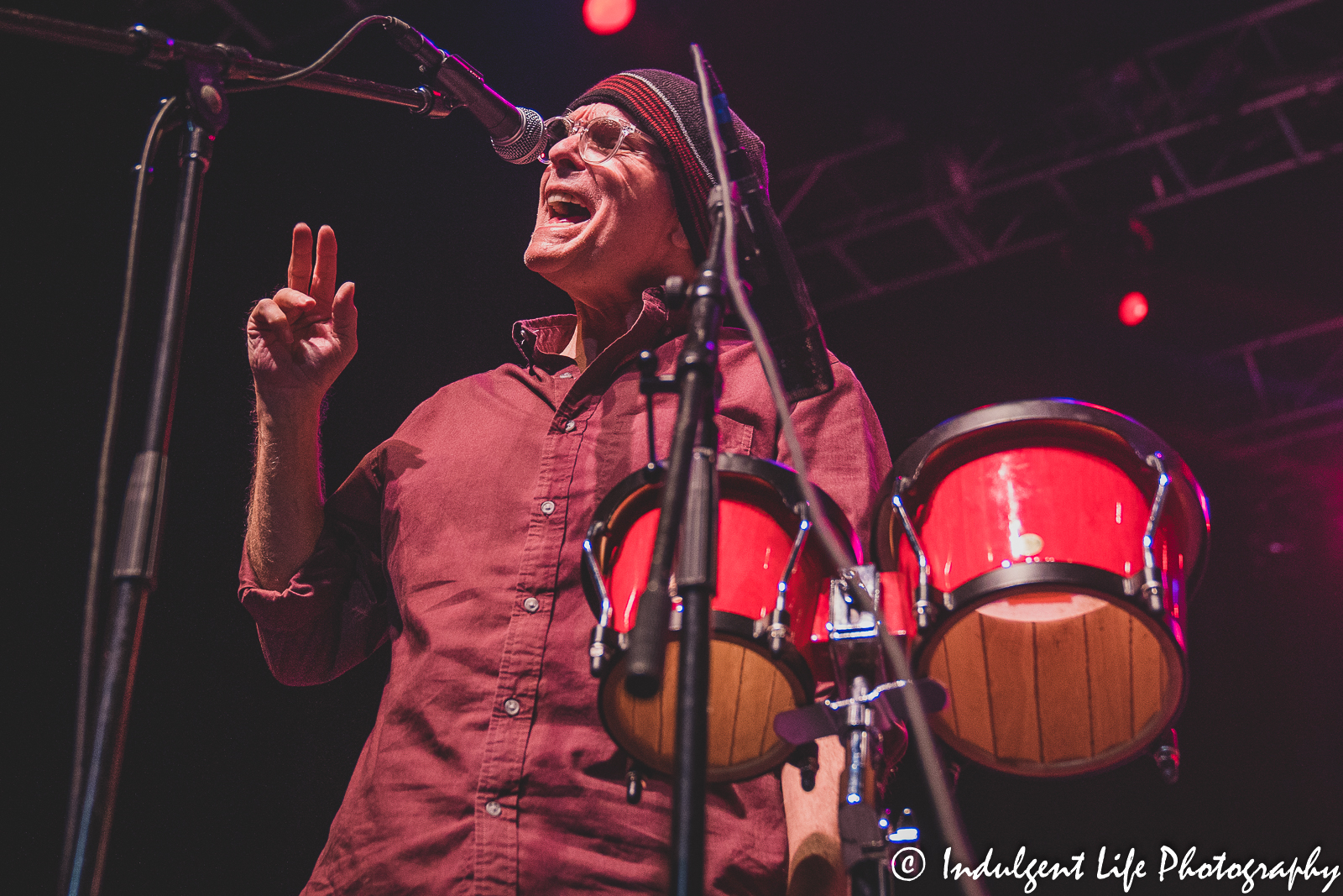 Percussionist and singer Ruell Chappell of the Ozark Mountain Daredevils performing live at Ameristar Casino Hotel Kansas City on August 21, 2021.