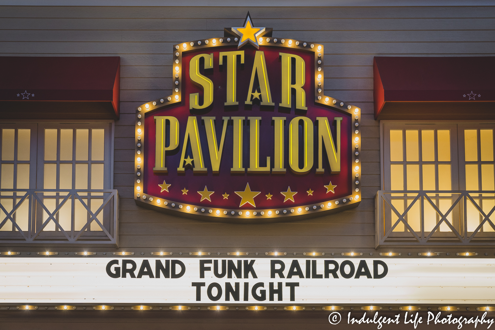 Star Pavilion marquee at Ameristar Casino in Kansas City, MO featuring Grand Funk Railroad on September 18, 2021.