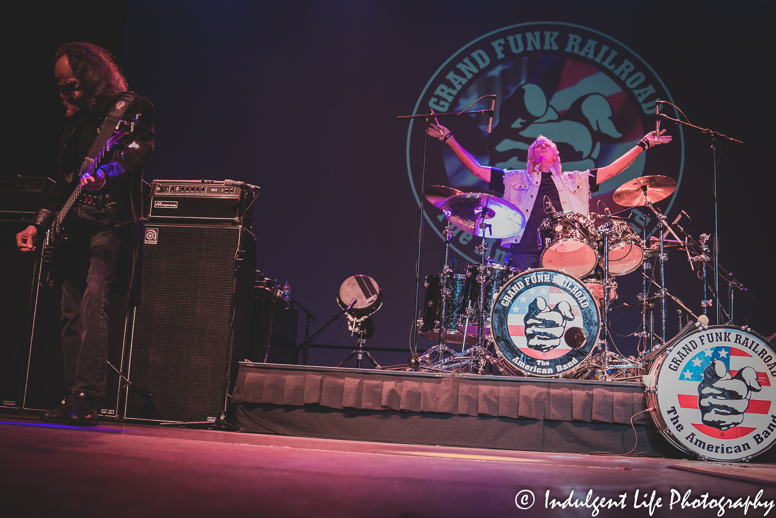 Grand Funk Railroad founding members Don Brewer on drums and Mel Schacher on bass guitar at Star Pavilion inside of Ameristar Casino in North Kansas City, MO on September 18, 2021.