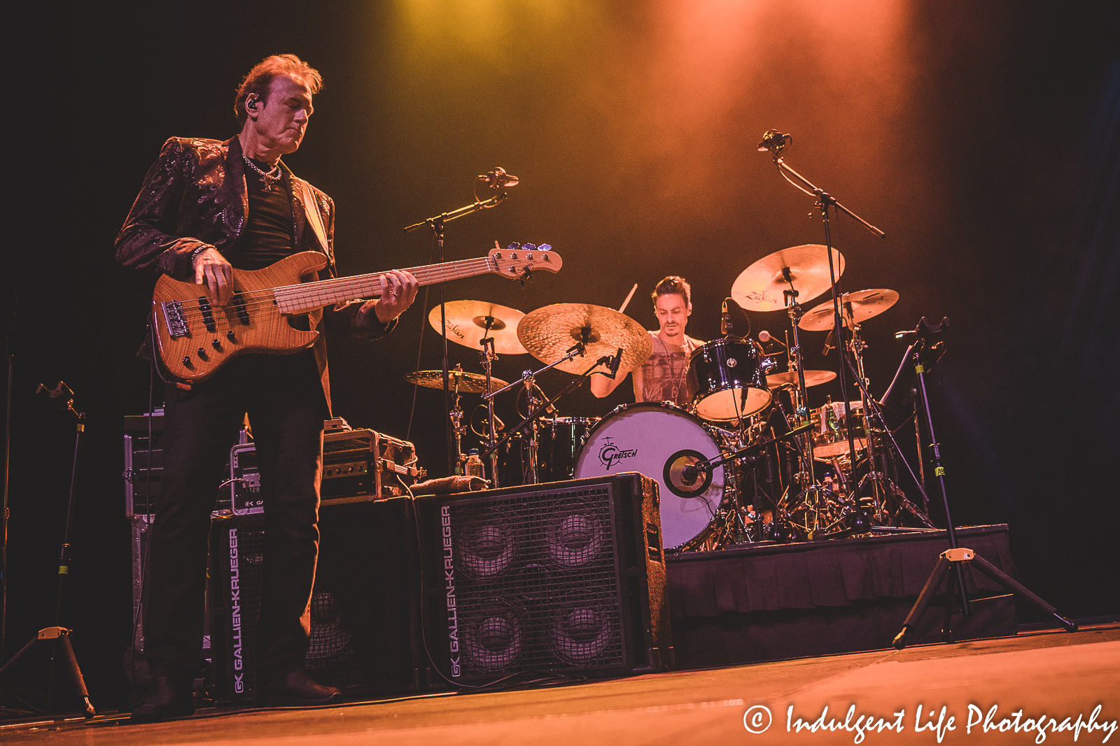 Bass guitar player Bruce Atkinson and drummer Seth of the Don Felder Band performing together at Ameristar Casino Hotel Kansas City on September 25, 2021.