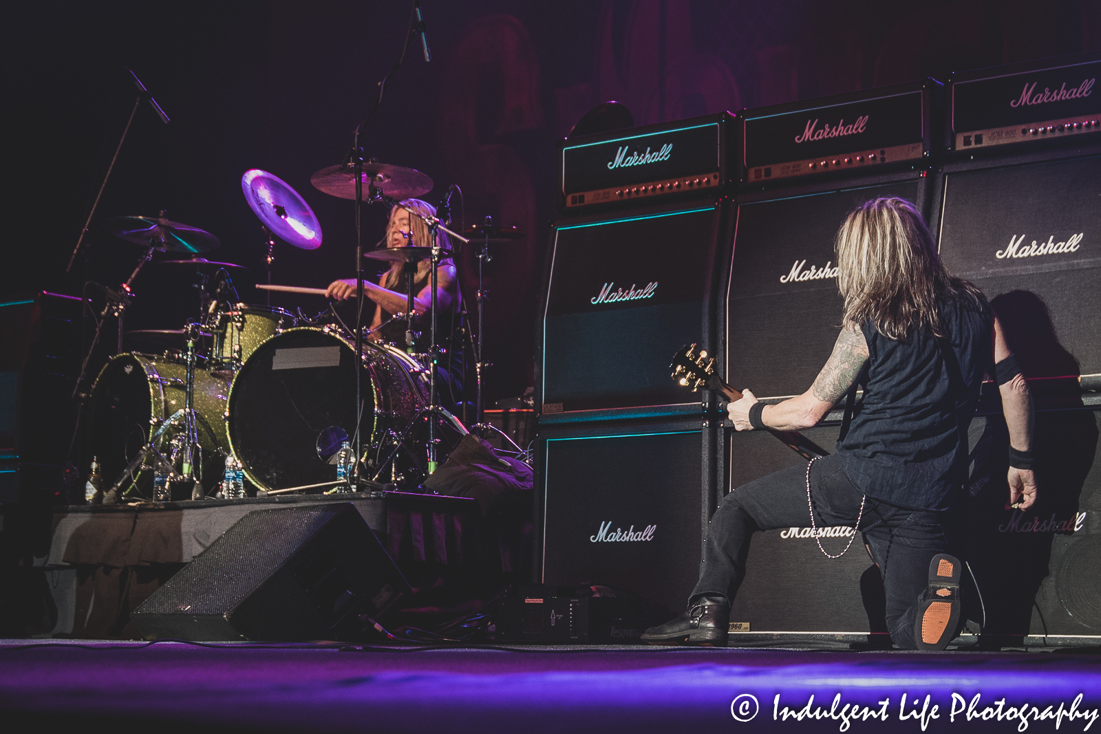 Slaughter lead guitar player Jeff "Blando" Bland live in concert at Ameristar Casino's Star Pavilion in Kansas City, MO on October 1, 2021.