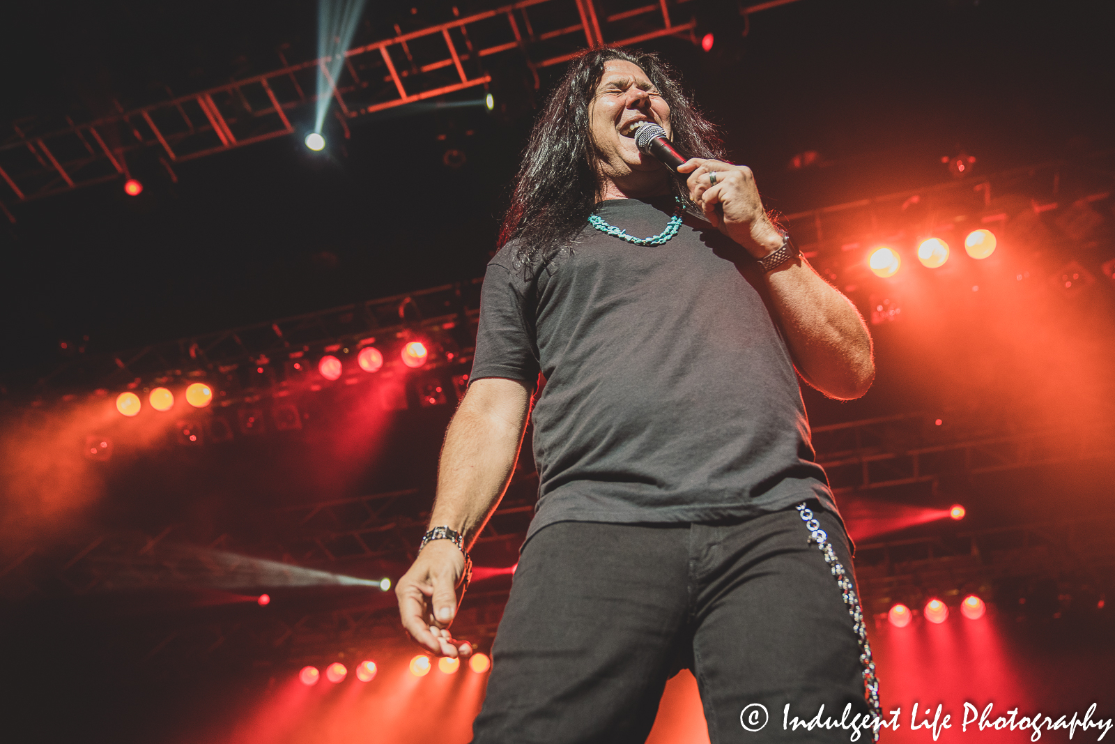 Slaughter band frontman Mark Slaughter live in concert at Ameristar Casino Hotel Kansas City on October 1, 2021.