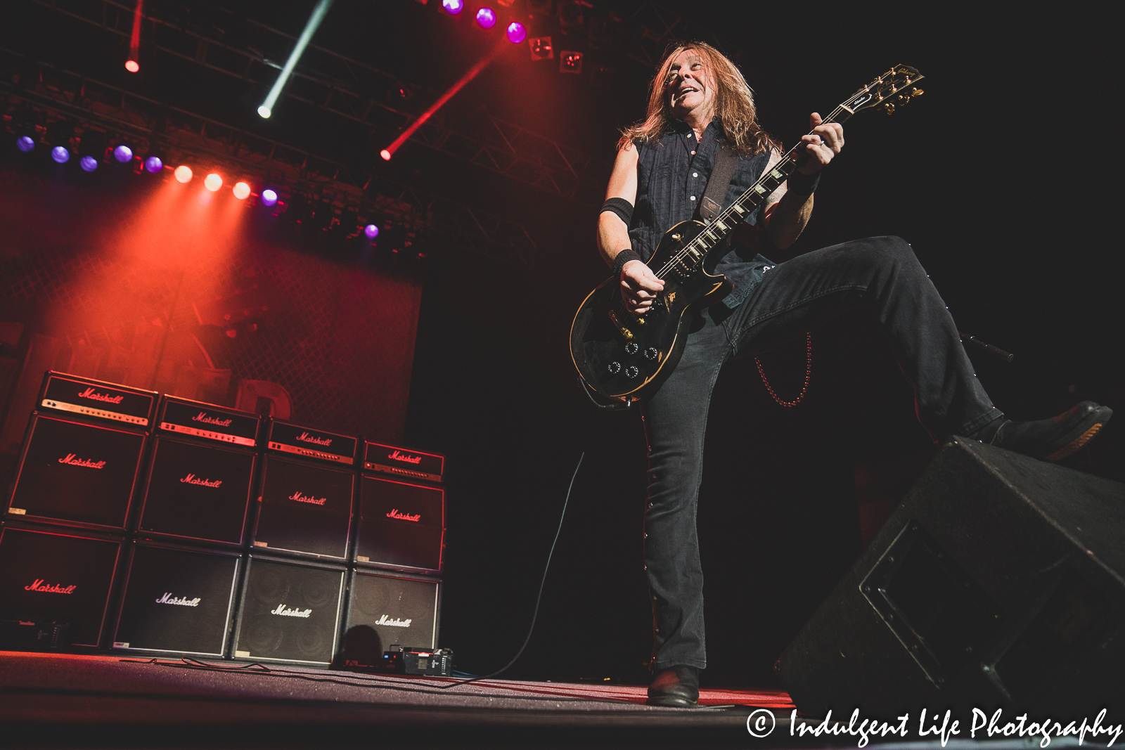 Slaughter lead guitarist Jeff "Blando" Bland performing live at Star Pavilion inside of Ameristar Casino in North Kansas City, MO on October 1, 2021.