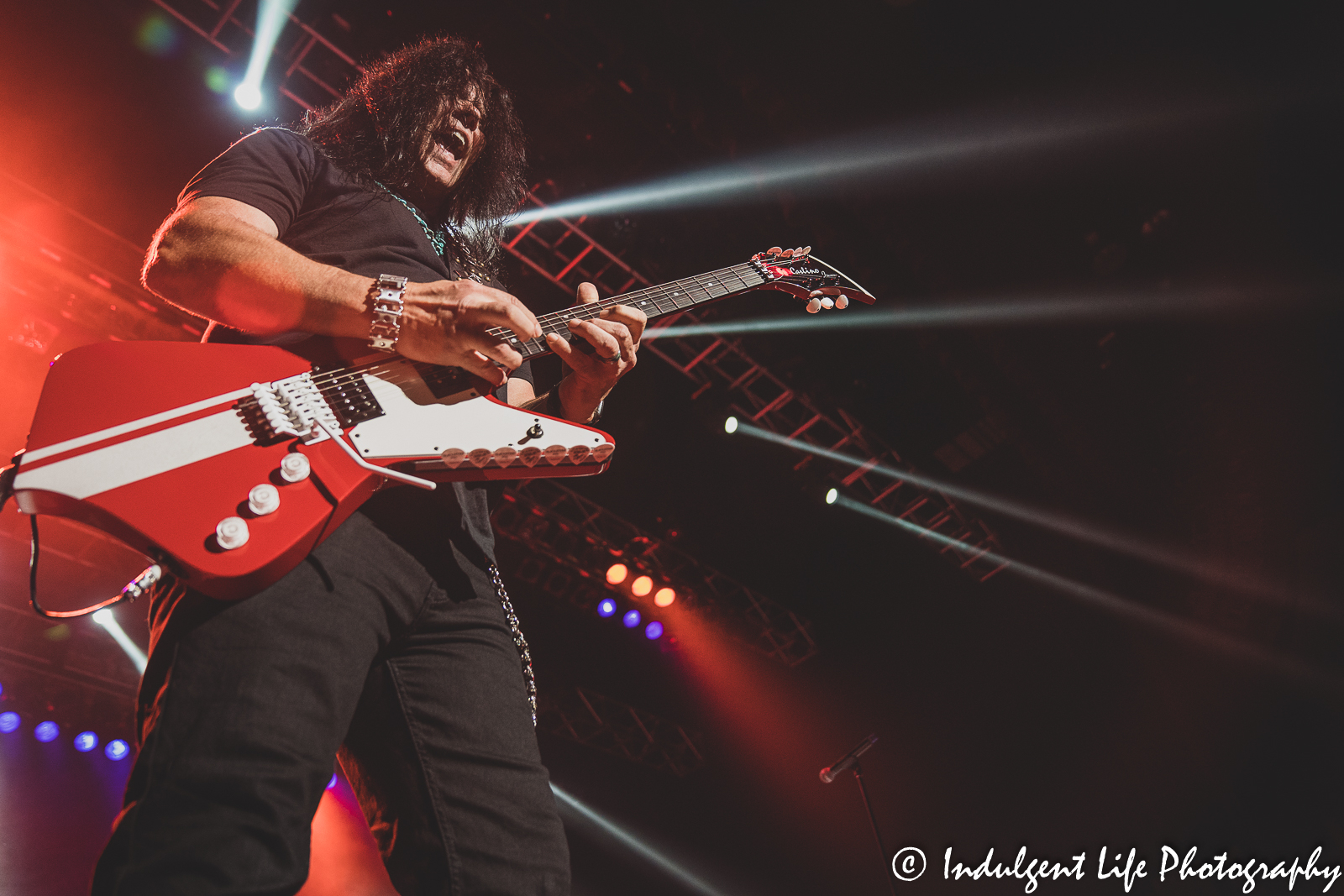 Lead singer and rhythm guitarist Mark Slaughter performing live with his band at Ameristar Casino's Star Pavilion in North Kansas City, MO on October 1, 2021.