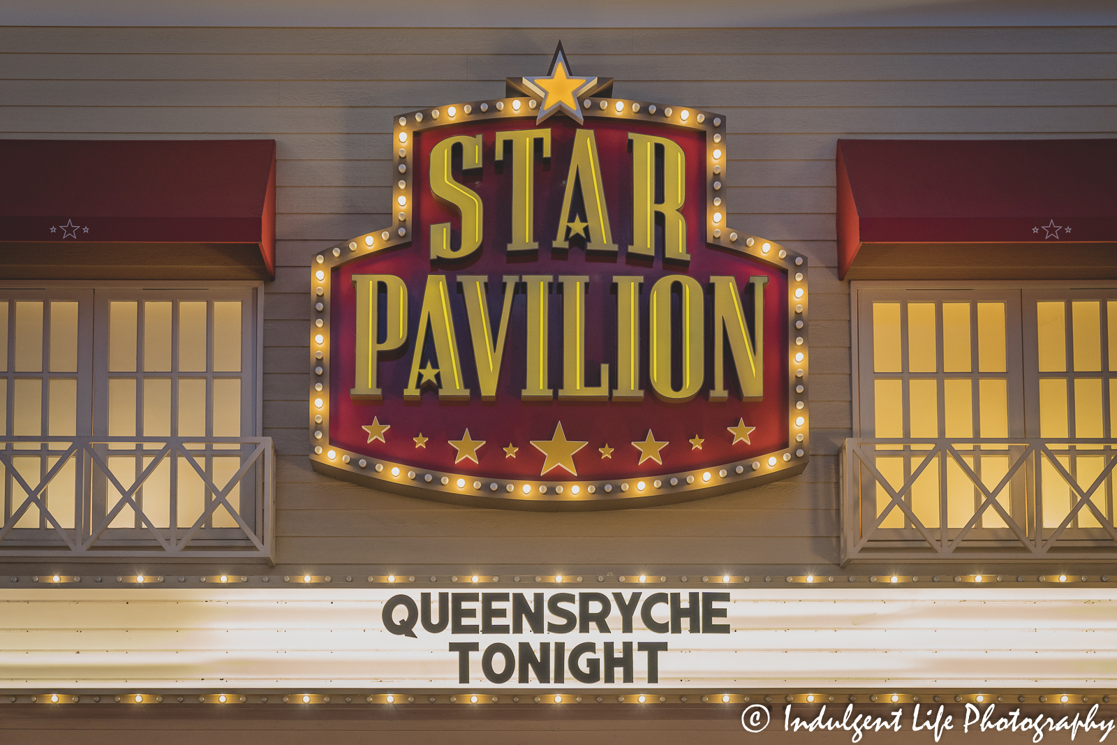 Star Pavilion marquee at Ameristar Casino in Kansas City, MO featuring Queensryche on November 12, 2021.