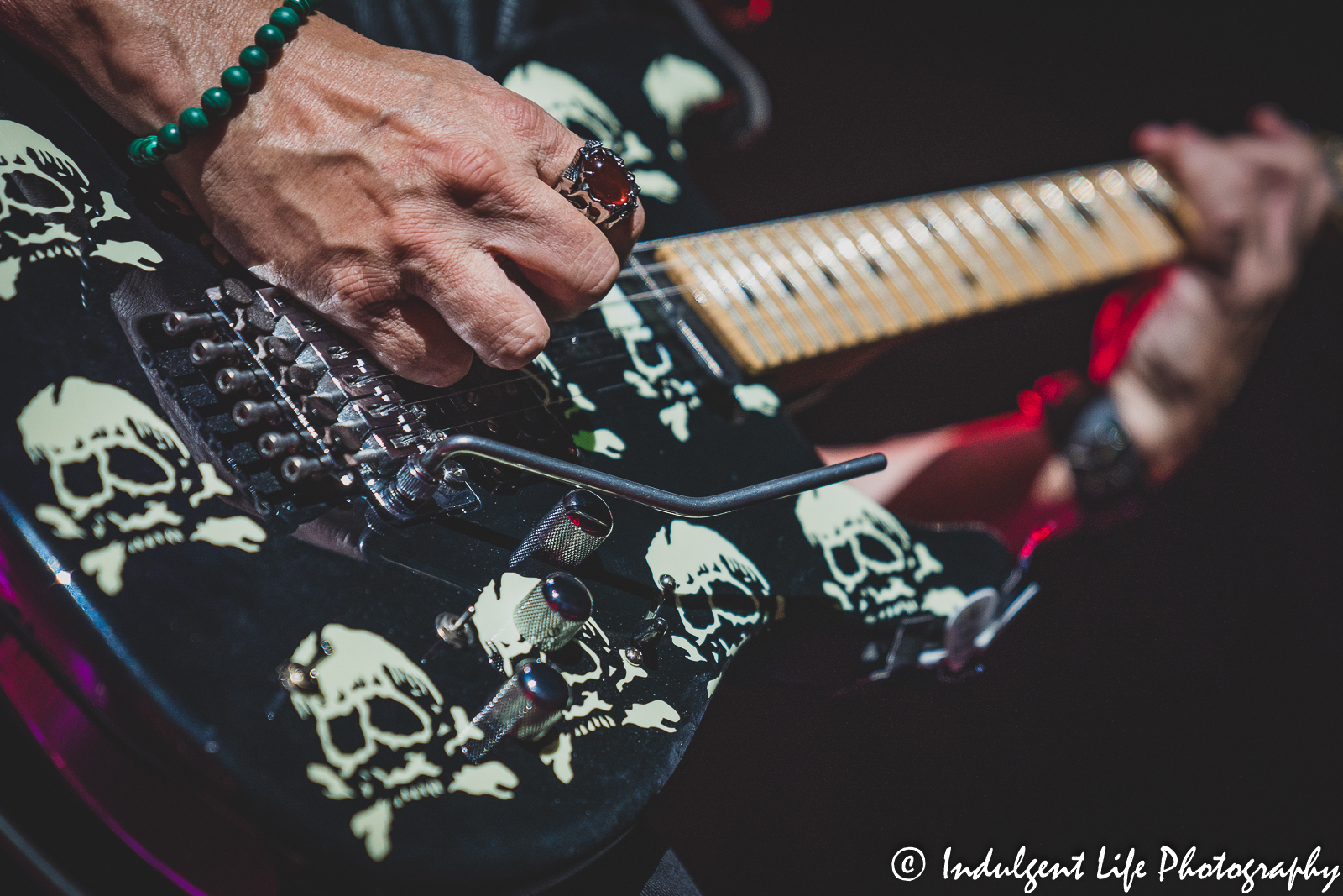 Guitar of Queensryche's Michael Wilton as he performed live in concert at Ameristar Casino Hotel Kansas City on November 12, 2021.