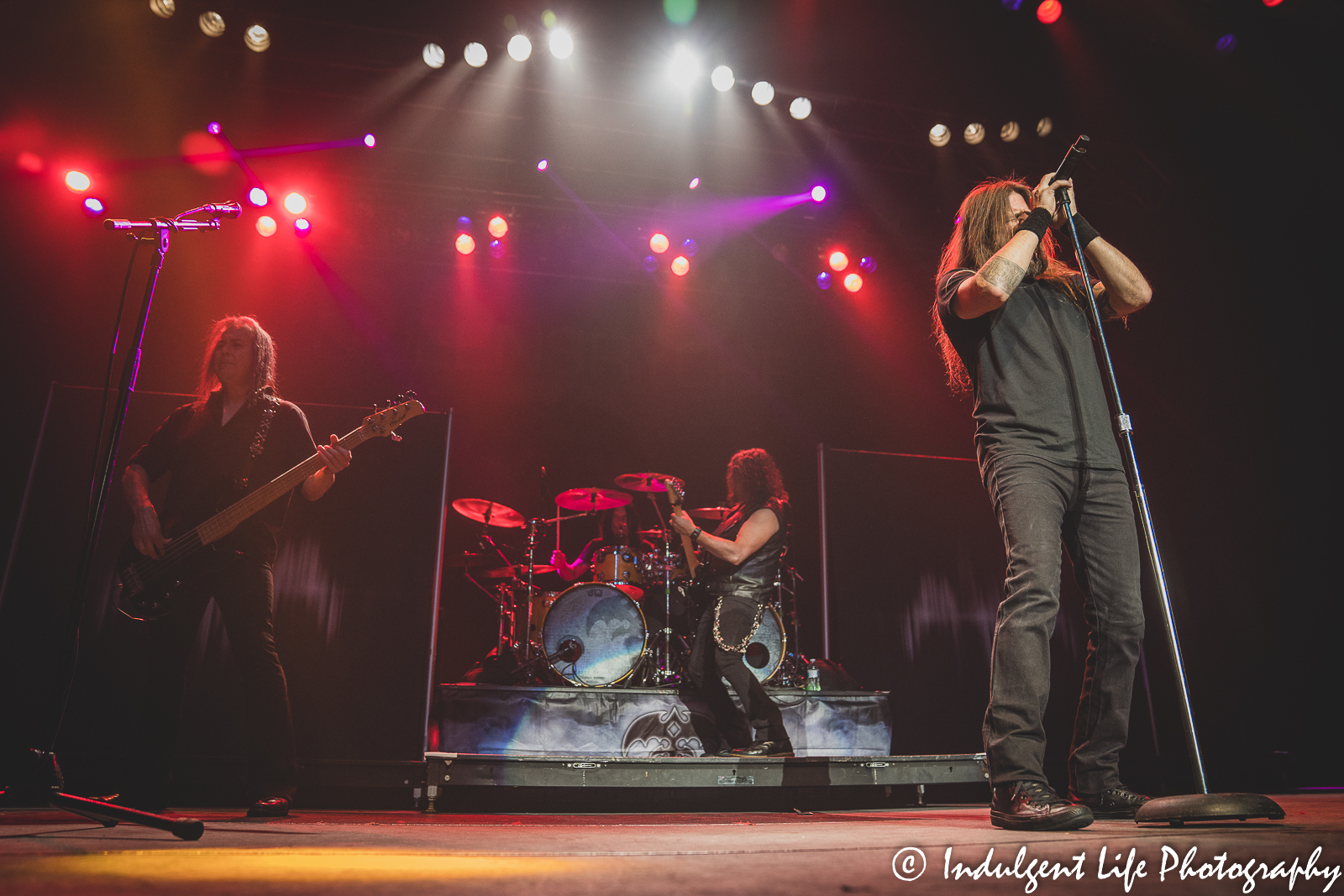 Todd La Torre, Eddie Jackson, Michael Wilton and Casey Grillo of Queensryche performing live together at Star Pavilion inside of Ameristar Casino in Kansas City, MO on November 12, 2021.