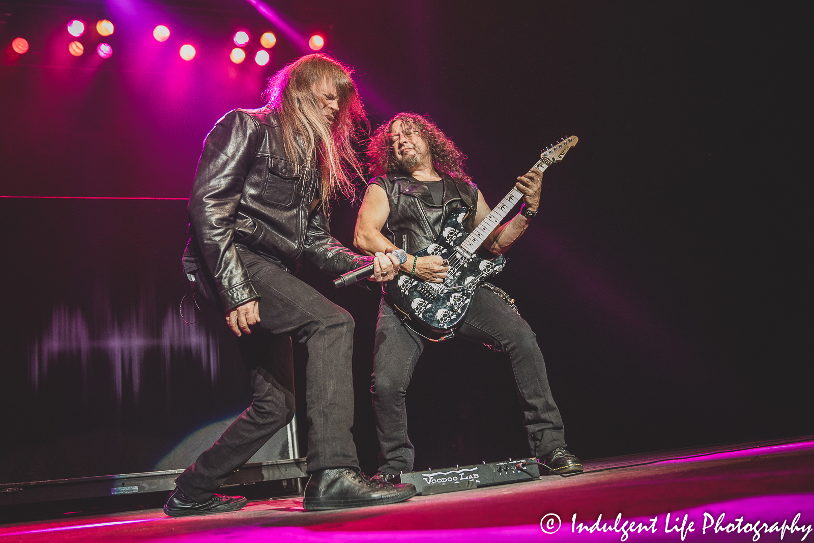 Queensryche lead singer Todd La Torre and guitarist Michael Wilton performing live in concert together at Ameristar Casino in Kansas City, MO on November 12, 2021.