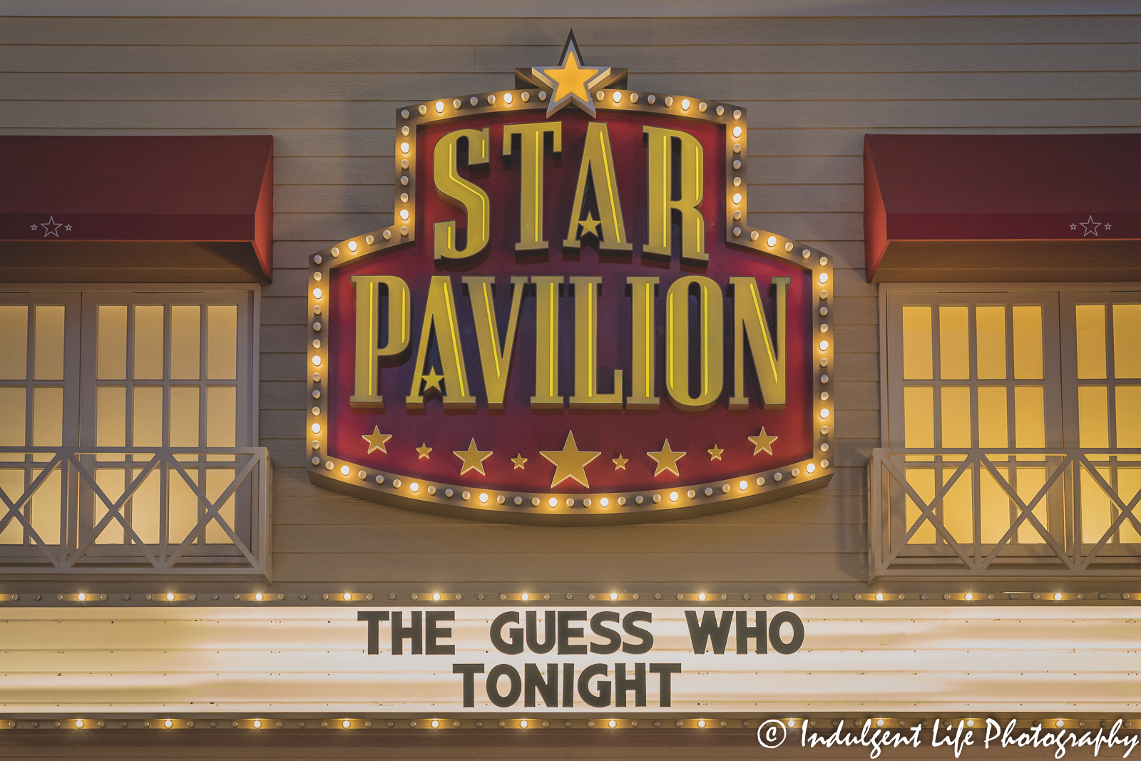 Star Pavilion marquee at Ameristar Casino in Kansas City, MO featuring The Guess Who on November 20, 2021.