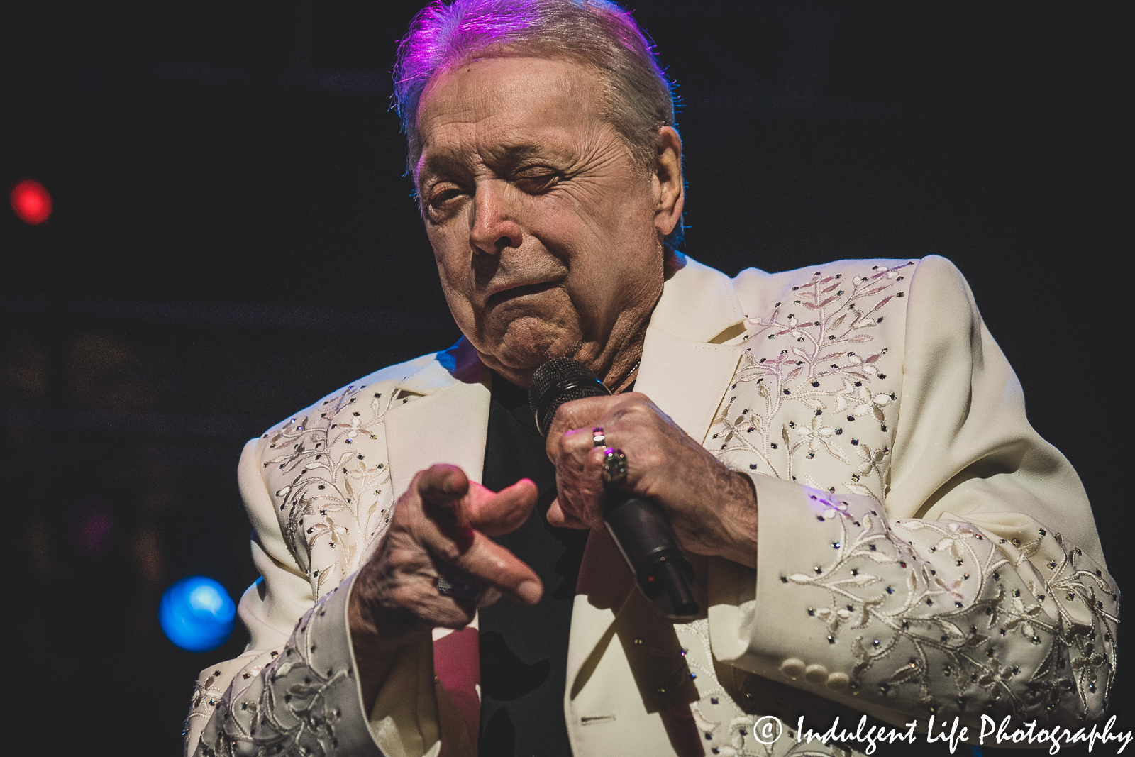 Mickey Gilley performing live in his "Urban Cowboy" reunion show at Star Pavilion inside of Ameristar Casino in Kansas City, MO on November 13, 2021.